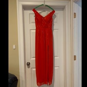 Red Off Shoulder Maxi Dress with Sequins Size 0/2 - Formal Dress/Prom/Wedding